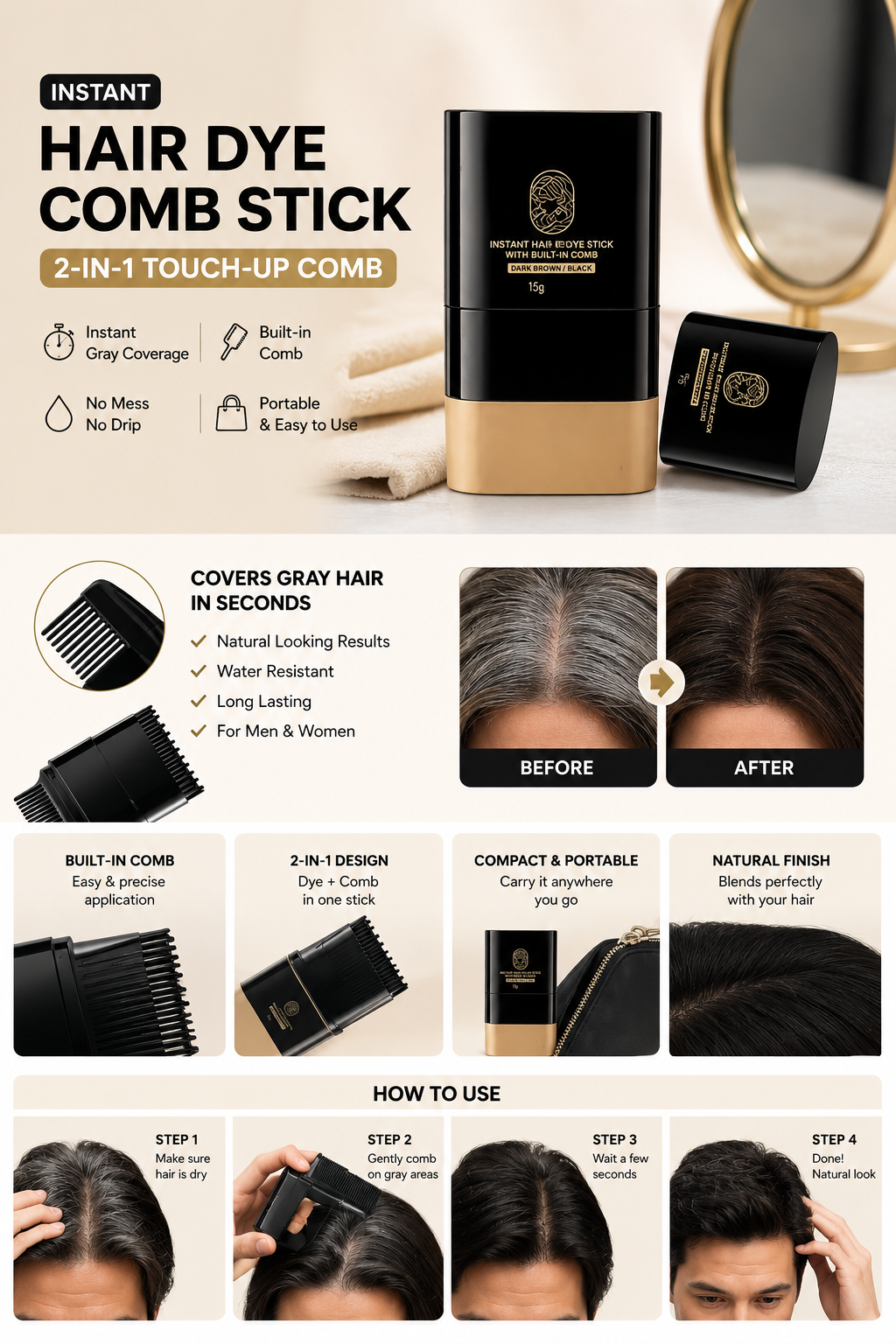 Instant Hair Dye Comb for Gray Hair